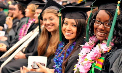 Fresno State graduates at commencement ceremony.