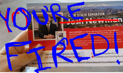 Photo of a Josh Newman recall flyer showing the results: You're Fired!