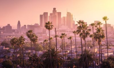 Photo of sunset and Los Angeles skyline