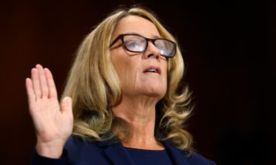 Photo of Christine Blasey Ford being sworn in