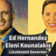 Illustration of Ed Hernandez and Eleni Kounalakis