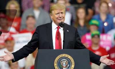 Photo of President Donald Trump speaking at a rally in Iowa