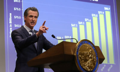 Photo of Gavin Newsom talking about California budget