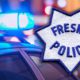 Composite image of patrol car and Fresno Police patch