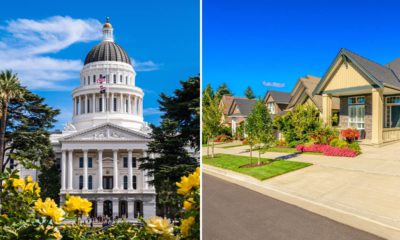 Photo combination of the California Capitol and a neighborhood