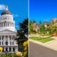 Photo combination of the California Capitol and a neighborhood