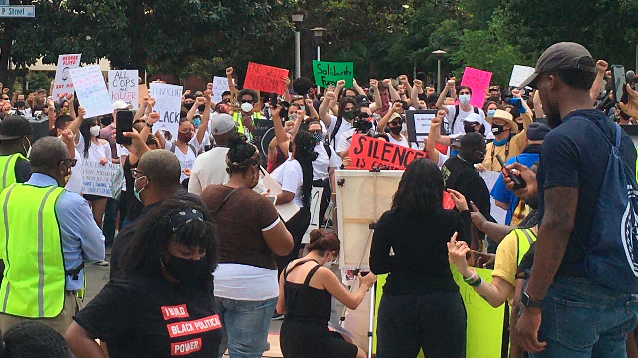 Photo of a George Floyd death protest in Fresno, California, on Sunday, May 31, 2020.