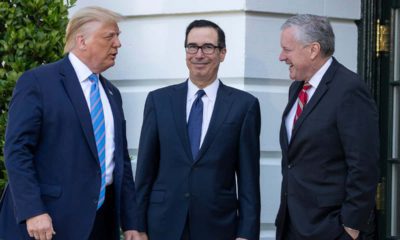 Photo of President Donald Trump, Treasury Secretary Steven Mnuchin, White House Chief of Staff Mark Meadows