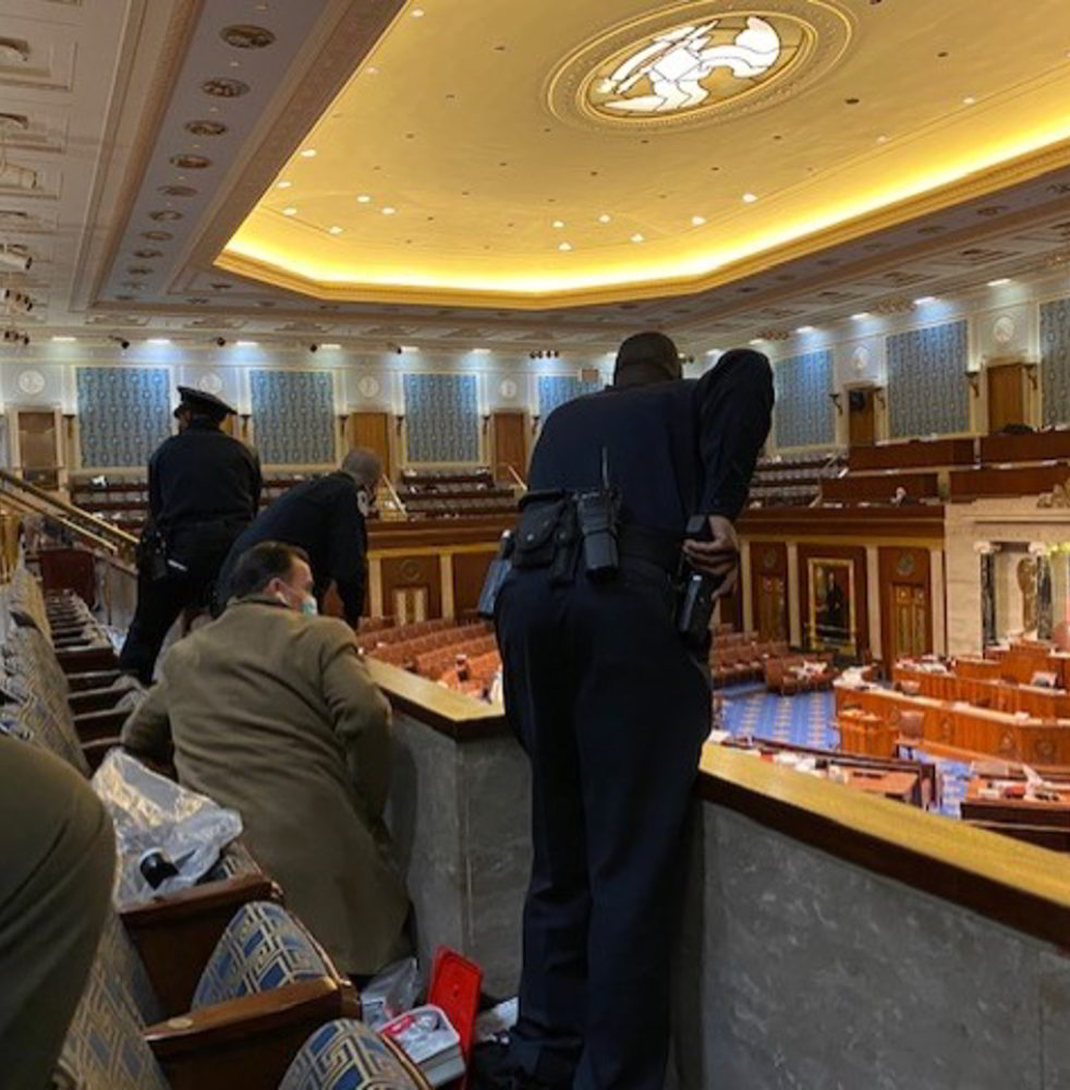 Jim Costa photo, Preparing for evacuation from House Chambers